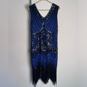 1920s Gatsby inspired blue flapper dress